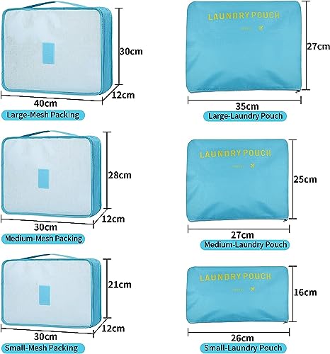Image of 6 in 1 Polyester Secret Pouch Travel Bag Packing Cubes Laundry Bag with Undergarments & Cloth Storage Organizer Travelling Set /Suitcase Bag (SKY BLUE)
