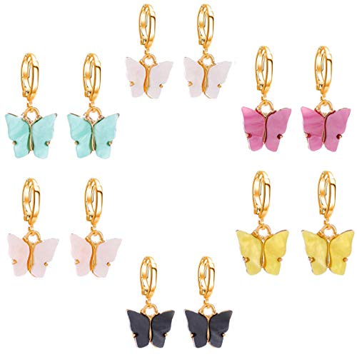 Butterfly Hoop Earrings, DORAFO Gold Plated Acrylic Butterfly Huggie Dangle Earrings, Cute Butterflies Earrings Set for Women Girls