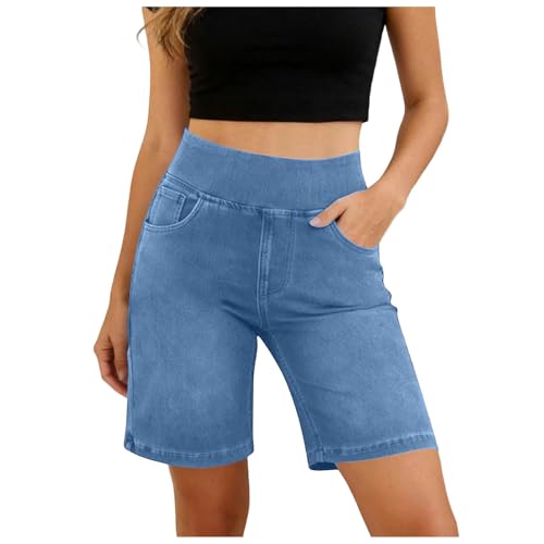 NerYuo Short Jean Femme Été Bermuda Haute Taille Elastique Baggy Confortable Décontracté Pantalon Court Jeans avec Poches S-XXL