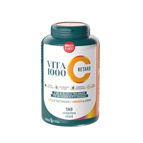 ERBA VITA VitaC 1000 Retard - 90 Compresse Vitamina C - Integratore alimentare a base di vitamina C a rilascio prolungato di 8 ore per un assorbimento graduale