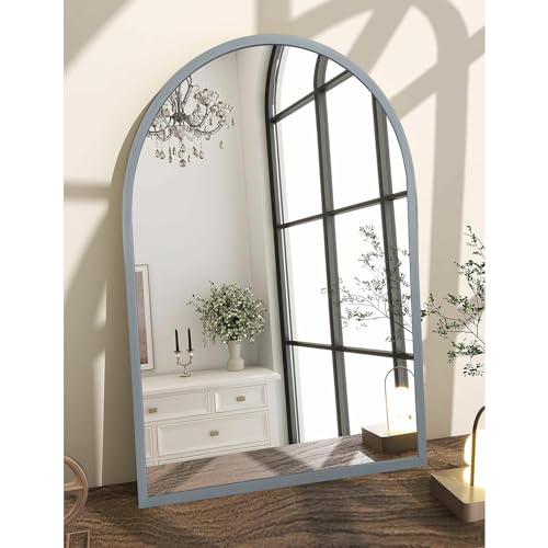 Image of Arched Wall-Mounted Mirror Aluminum Alloy Frame Bathroom Wall Mirror for Vanity Living Room, Bedroom Entryway Room Home Decor 20 inchx16 inch