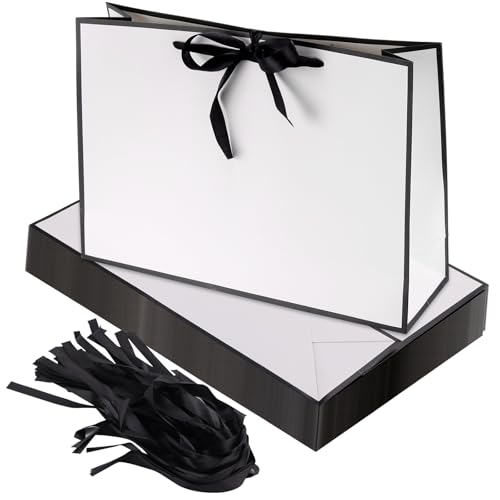 Sacs cadeaux pour cadeaux d'anniversaire et de mariage blancs avec ruban