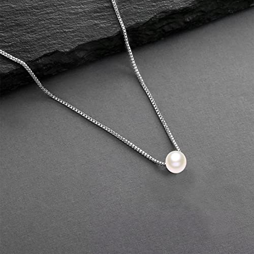 14K Yellow Gold Pearl Necklace For Women, Real Gold Durable Box Chain With Single Cultured Pearl Pendant Necklace Anniversary Birthday Gift For Her, Wife, Mother, Girl 18 Inch (White Gold) #TOP1