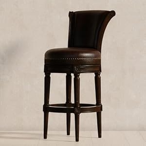 Maven Lane Pullman 31 Inch Tall Bar Height Upholstered Barstool with Back, Dark Walnut Finish with Vintage Brown Vegan Leather Cushion Seat, Set of 4 Maven Lane Pullman 31 Inch Tall Bar Height Upholstered Barstool with Back Dark Walnut Finish with Vintage Brown Vegan Leather Cushion Seat Set of 4