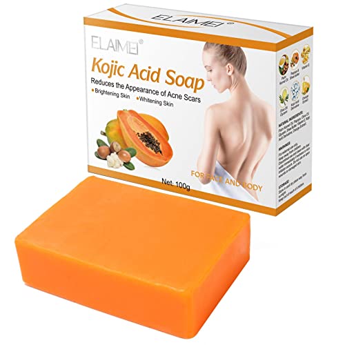 QIYIGUO 2 Pcs Jabón Kójico Aclarador | 100 g de jabón para aclarar la Piel con Aceite Esencial de extracto de Papaya,Dark Spot Remover Jabón Hidratante Blanqueador para la Piel del Cuerpo