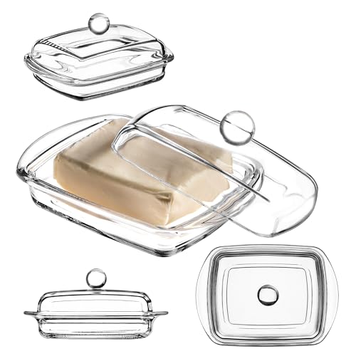 KADAX Beurrier rectangulaire en verre transparent avec couvercle et poignée - Passe au lave-vaisselle (1 pièce - 16 cm, rectangulaire 2)