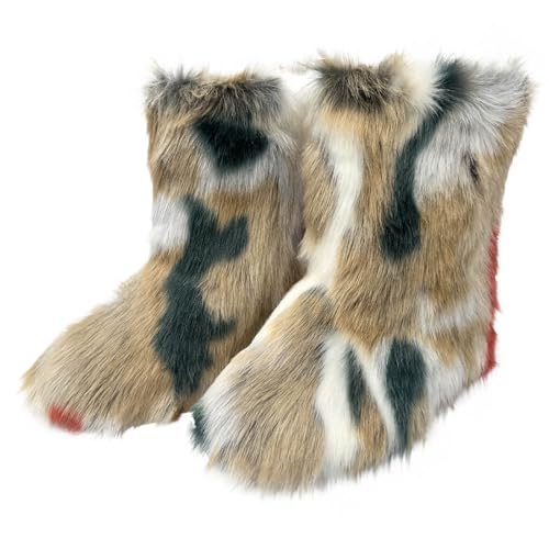 Multicolor Girls Solid Color Plush Boots Warm Mid Calf Winter