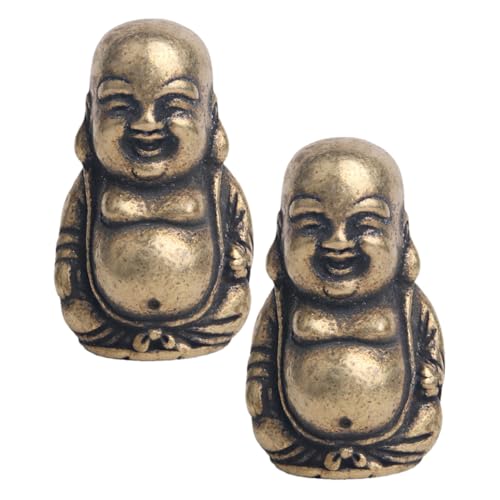 DOITOOL Adornos de Latón Antiguo para Decoración de Escritorio, Figura de Buda Maitreya Pequeña 2 Piezas, Decoración Artesanal de Interiores, Accesorios Decorativos para Hogar