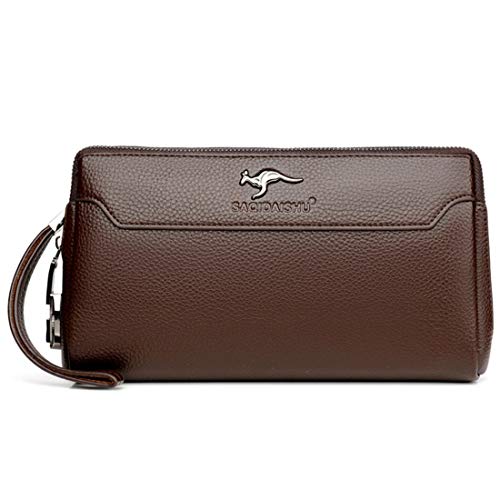 Mens Leather Zipper Clutch Wallet with Combination Lock Large Capacity Wristlet Clutch Bag