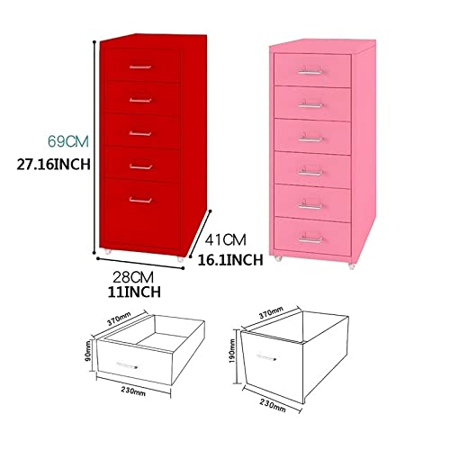 Aitting On A File Cabinet, Drawer Vertical File Cabinet 5 Drawers Mobile Storage Cabinet-Colled Rolled Steel 41×28×69Cm (Color : Pink) #TOP1