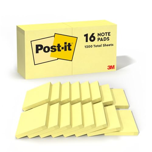 Image of Post-it Notes, 16 Sticky Note Pads, 3 x 3 in., School Supplies and Office Products, The Iconic Canary Yellow Note