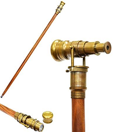 Brass Nautical Antique Telescope Finish Walking Stick Wood Cane Replica