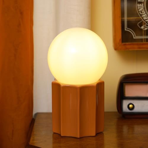 SYLW Modern Ceramics Table Lamp, Khaki Base Desk Lamp, White Jade Round Ball Glass Accent Table Lamp for Living Room Bedroom Bedside Nightstand House Office Home Reading