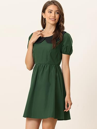 Image of Allegra K Women's Contrast Peter Pan Collar Puff Short Sleeve A-line Dress