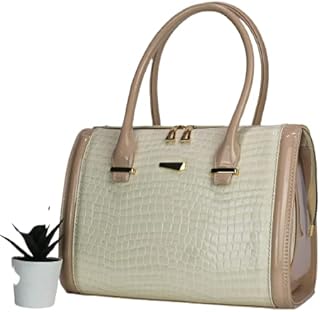 شنطة يد حريمى شيك - للخروجات والسهرات - مقاس كبير 32*27 - جلد لازار مغطى بطبقة PU مقاوم للماء وضد البقع - من 979 - اللون بيج
