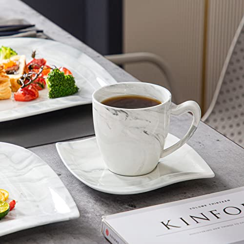 MALACASA Elvira Geschirrset 6 Personen Marmor 30-tlg, Modernes Porzellan Geschirr Set, Tafelservice Kombiservice mit je 6 Speiseteller, Dessertteller, Suppenteller, Kaffeetassen und Untertassen