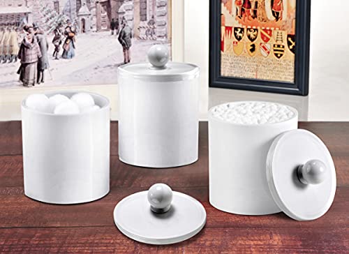 Sheechung Plastic Acrylic Bathroom Vanity Countertop Canister Jars With Storage Lid, Apothecary Jars Qtip Holder Makeup Organizer For Cotton Balls,Swabs,Pads,Bath Salts (White, 4 Pack Of 15 Oz.) #TOP4
