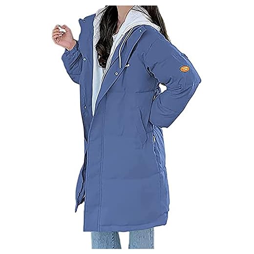 SKYWPOJU Vinterkappa Dam Lång Varm, Quiltad Kappa Parka med Vit Huva Vinter Tjockad Lång Bomullskappa Vinterparka Quiltad Kappa Softshellrock Ytterkläder Lös passform (Color : Blue, Size : XXL)