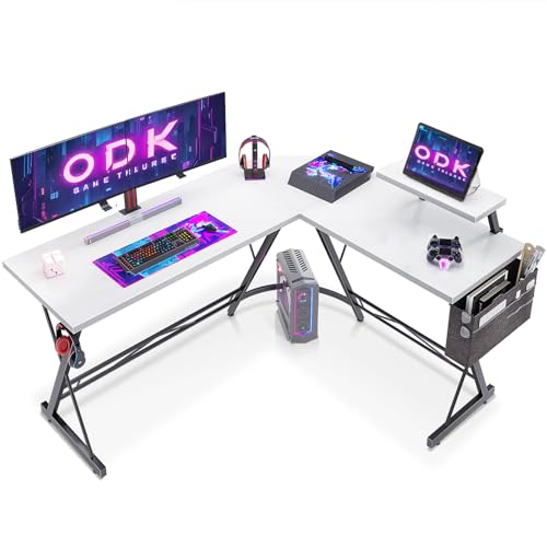 ODK Escritorio Gaming con Soporte para Monitor Escritorio en L Mesa para Computadora Blanco 147x120cm