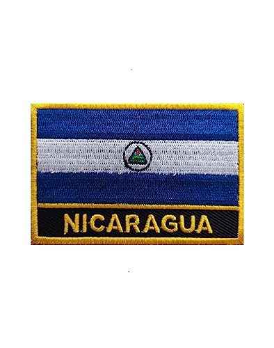 Uijokdef 1 parche de la bandera de Nicaragua para planchar o coser bordado táctico militar nacional de Nicaragua (Nicaragua)