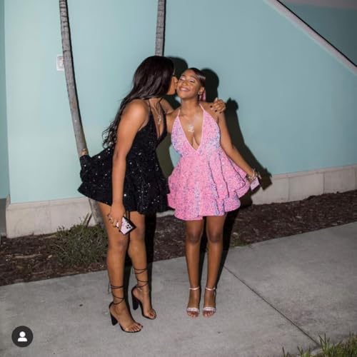 Sparkly Sequin Short Homecoming Dresses for Teens V Neck Tiered Layered Mini Prom Cocktail Party Dress3