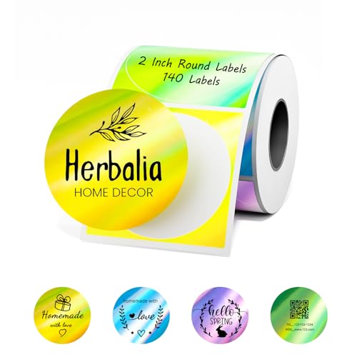 Phomemo M110 Labels- 2 Inch Holographic Circle Label with 140 Pcs for for M110/M100/M220/M250 Label Printer Compatible for Shipping Printer 241BT/246SBT, Used for Logo/Home/School/Office