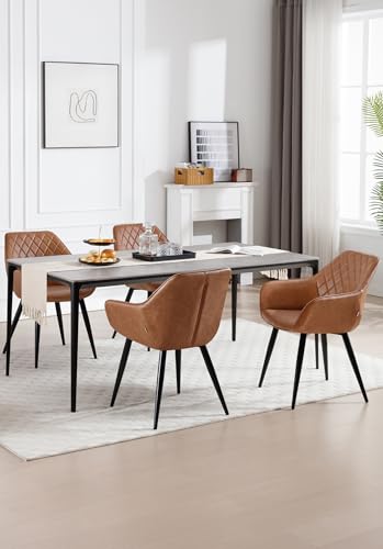 WOLTU 1 X Dining Chairs Brown Kitchen Reception Chair Faux Leather with Padded Seat, Chair with Arms and Back for Counter Lounge Living Room, BH251br-1 - Image 4