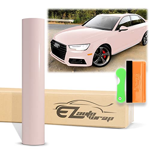 12'x60' (1FTx5FT) Premium Super Gloss Pale Pink High Glossy Sticker DIY Decal Car Auto Vehicle Motorcycle Vinyl Wrap Air Release Self Adhesive Peel and Stick Bubble Free Tool Kit
