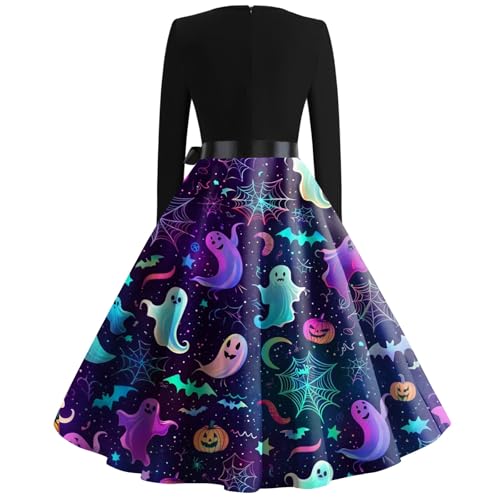 OIOLOYJM Sexy Plus Size Halloween Costumes Woman 2025 Long Sleeve V Neck Printed Gothic Retro Formal Party Dresses for Women