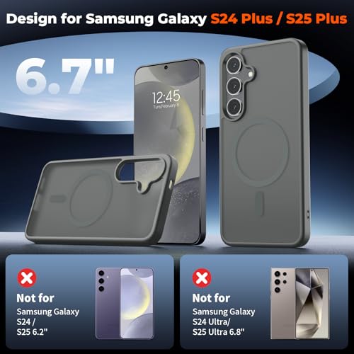 Image of SUPFINE Magnetic for Samsung Galaxy S24 Plus Case / S25 Plus Case with Screen Protector, (Built-in Magnets) (Military Grade Drop Protection) Slim Translucent Shockproof Phone Case,Titanium Gray