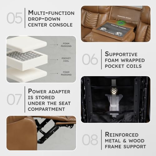Image of Lexicon Faux Leather Power Double Reclining Sofa, Drop-Down Table, Brown