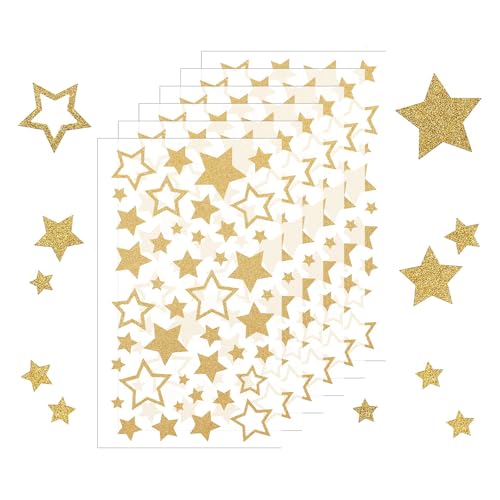 Weenwill Feuilles D'autocollants en Forme D'étoile,6 Feuilles D'autocollants en Forme D'étoile Autocollants Décoratifs Dorés Pour Bricolage,Décoration de...