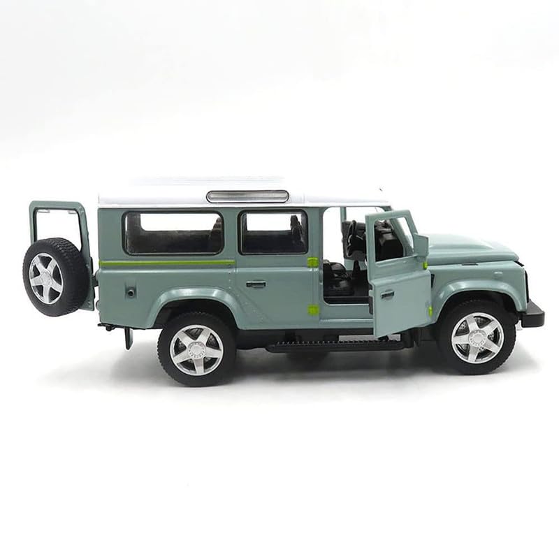 Image of Kids Model 1:32 Defender Die Cast Metal Car Pull Back Action Opening Doors with Realistic Engine Sound Lights Toy Car Gift for Boys - Green