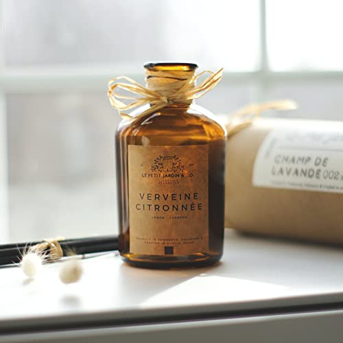 Le Petit Jardin & Co. Real Preserved Dried Flower Reed Diffuser Oil Scented Stick Fragrance Gift Set For Rustic Farmhouse Home Office Desk Bathroom Decor (Lemon + Verbena, 2 Bunny Tails) #TOP3