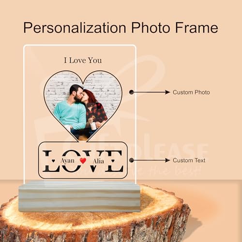 Image of Giftplease Customized Photo And Text Frame With Wooden Stand | Personalised Printed Photo Frame | Gift | Birthday | Anniversary (Transparent, 5MM, 6 * 8 Inches), Tabletop