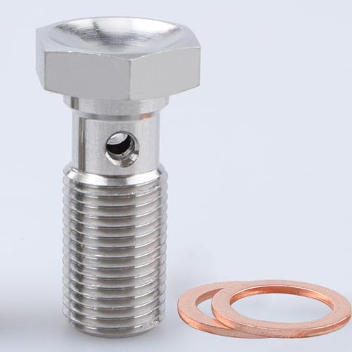 Image of Universal Stainless Steel M10x1.0 Metric Thread Banjo Bolts Brake Fitting Adapter with M10 Copper Washers, Single Banjo Bolt 24mm Length