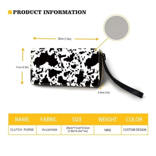 Cow Print Wristlet Wallet for Women Black Leather Zip Purse with Card Slots Phone Pocket3