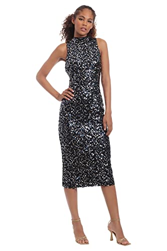 Donna Morgan Women's Sleeveless Tank Sequin Dress, Black/Silver/Dark Blue, 10 #TOP1