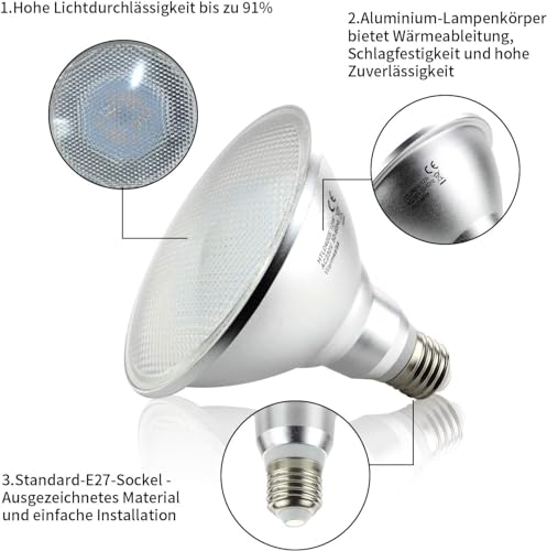 Allesgute 15W E27 LED PAR38 Spot Reflektor Strahler Licht Leuchtmittel Warmweiss 1400 Lumen Birne Eqv. to 150w Halogen Lampen, 2-Stück