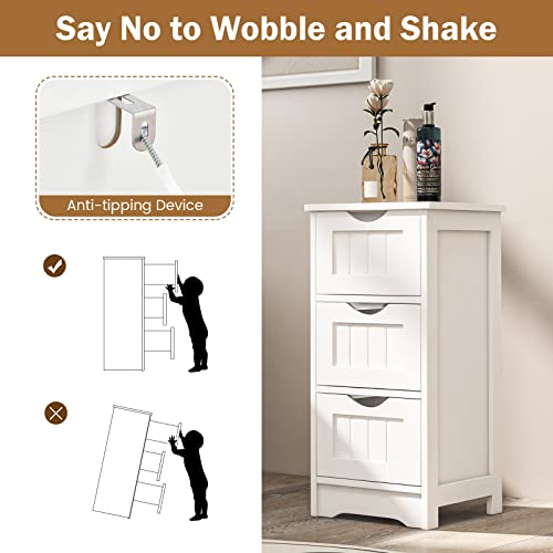 Giantex Bathroom Floor Cabinet - Small Bathroom Storage Cabinet With 3 Removable Drawers & Anti-Toppling Device, Freestanding Side Storage Organizer For Bathroom Living Room Bedroom (White) #TOP3