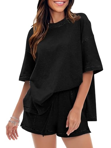 Image of EXLURA Womens Short Sets 2 Piece Outfits Summer 100% Cotton Matching Set