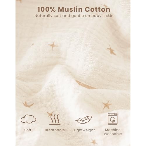 Image of Konssy Muslin Baby Sleep Sack 6-12 Months, 0.8 TOG Baby Wearable Blanket | 2 Pack, 2-Way Zipper, 100% Cotton, Soft & Breathable Sleeping Sack, Infants & Toddlers Nursery Essentials (Moon,Coffee Check)