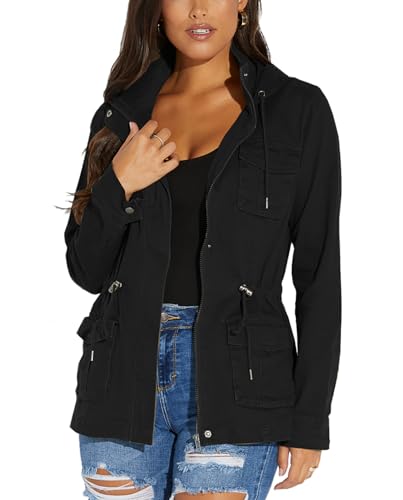 JTNFairy Casual Jackets for Women Long Sleeve Zipper Classic Outwear Bomber Coats with Pockets