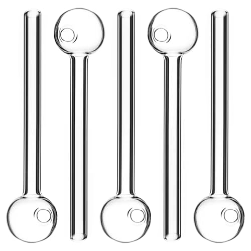 Glass Pipe Oil Burner,5PCS Male Glass Tubes,Borosilicate GlasS Oil Burner,Glas PipE Straws with Ball-Shaped,Portable Heat Resistant Glas Oil Burners,Clear Thick Oil Pip Portable Design