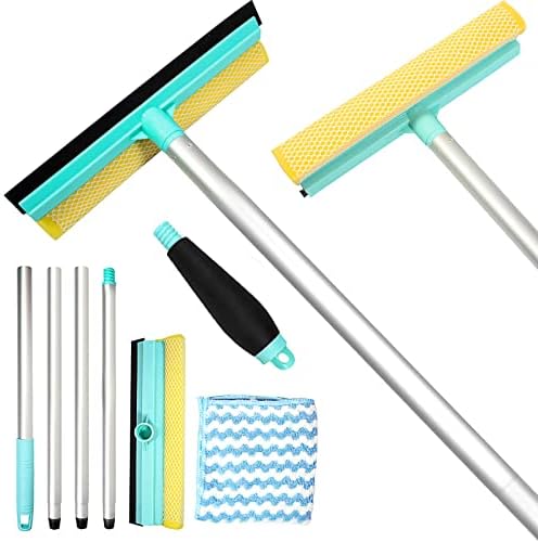 57" Squeegee for Window Cleaning,2 in 1 Window Cleaning Squeegee Kit with Dual Side Blade Rubber & Sponge, Shower Squeegee for Car Windshield,Bathroom Glass, Vanity Mirror