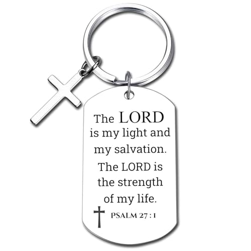 GiftYou Psalm 27:1 Inspirational Scripture Keychain with Cross Pendant - Bible Verse Key Chain Religious Gift for Christian (Psalm 27:1)