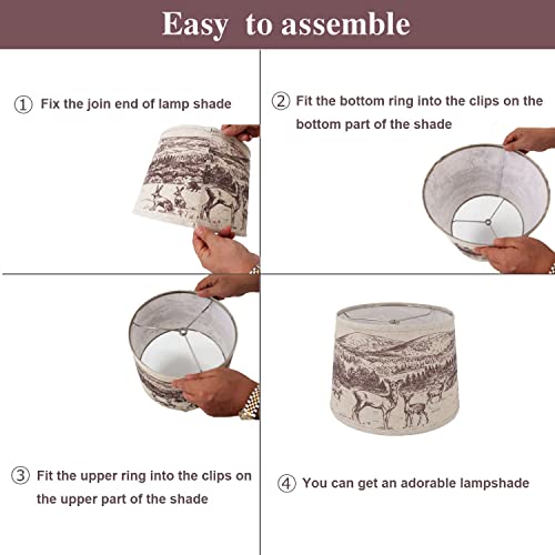 Double Empire Print Lampshade Set Of 2, Easy Assembly Lamps Shade,Natural Linen Lamp Shades,Hand Crafted Lampshades For Table Lamp And Floor Light,Print Lampshade 12 Inches（10"X12"X8.5"） (Print(B)) #TOP3