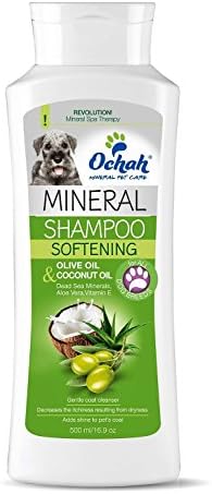 Ochah All-Natural Mineral Salt Pet Shampoo- Softening with Olive Oil & Coconut, Dead Sea Minerals & Aloe Vera- Soft, Supple, Flake Free Skin & Coat- 16.9oz