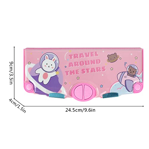 Image of Minache Multifunction Pencil Case Pencil Box with 2 Compartments Cartoon Pattern Stationery Set with Pop Out Scissors and Pencil Sharpener, 7483+Style 4, bh-07483-04AD