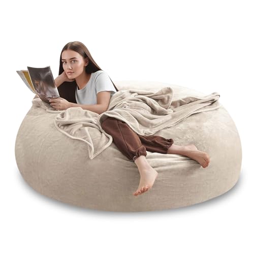 Image of Giant Bean Bag Chairs for Adults,5FT,Bean Bag Chair with Filler Included,Highly Resilient Memory Foam Chair,Jumbo Bean Bag,Suitable for Bedroom and Dormitory Game Chair. (Apricot, 5 Foot)